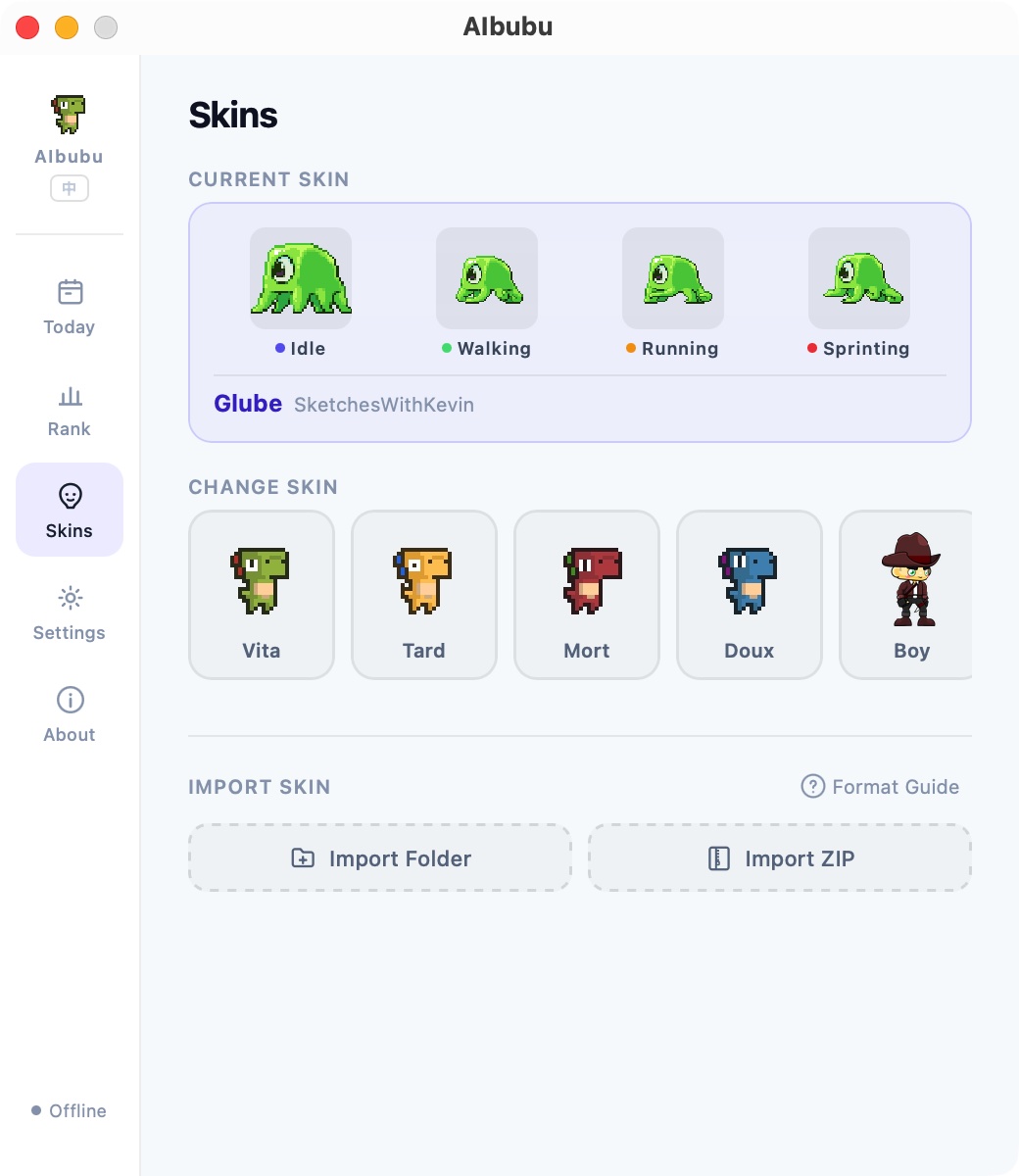 AIbubu character picker: multiple pixel pets to choose
