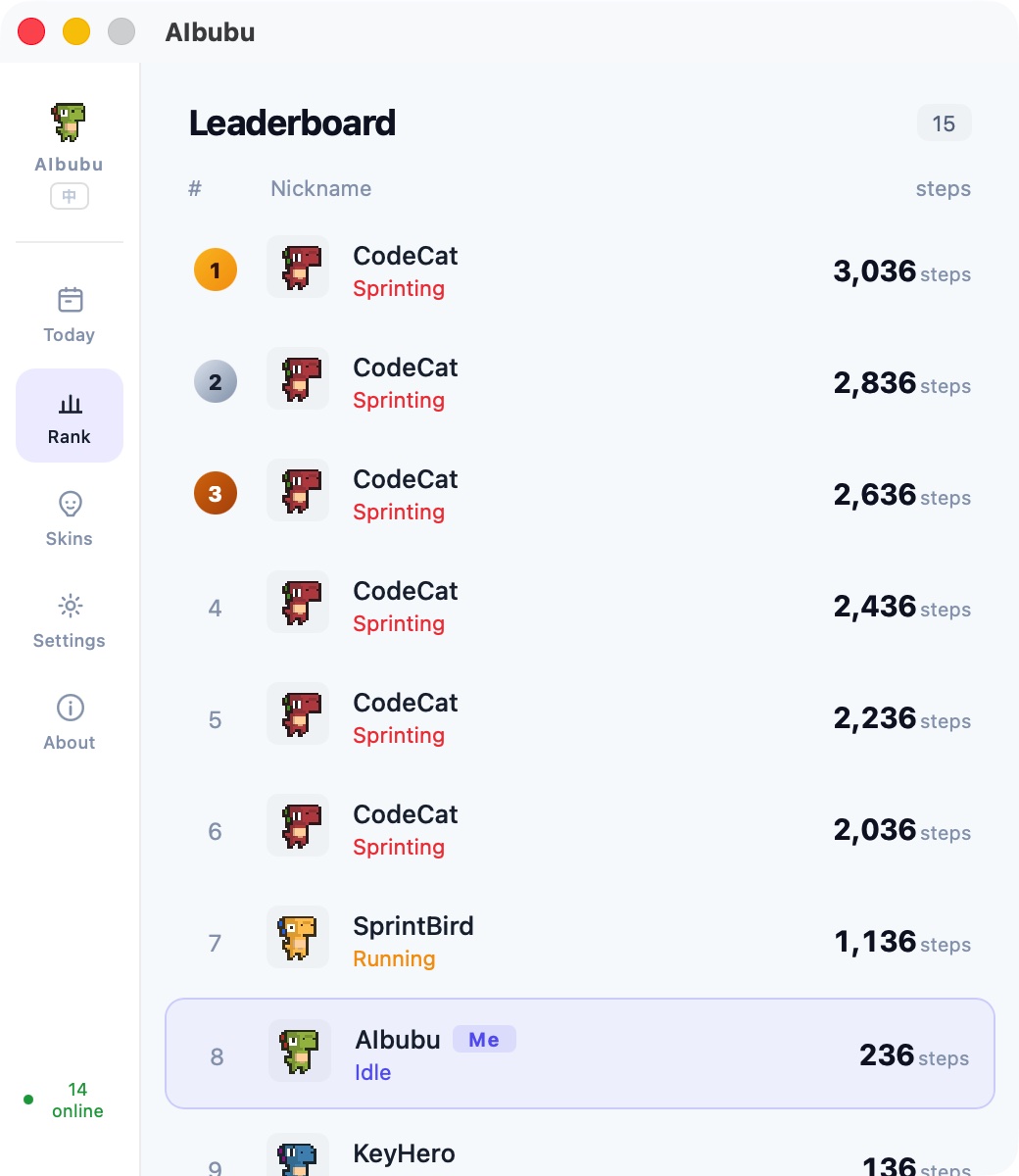 AIbubu leaderboard: LAN teammate step rankings